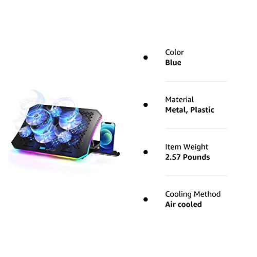 KeiBn Upgarde Laptop Cooling Pad, RGB Lights Laptop Cooler 6 Fans for 15.6-17.3 Inch Laptops, 7 Height Stands, 10 Modes Light, 2 USB Ports, Desk or Lap Use (A8,Blue)