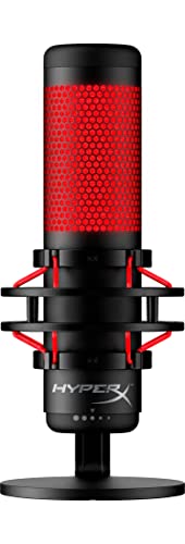 HyperX QuadCast - USB Condenser Gaming Microphone, for PC, PS4, PS5 and Mac, Anti-Vibration Shock Mount, Four Polar Patterns, Pop Filter, Gain Control, Podcasts, Twitch, YouTube, Discord, Red LED - amzGamess