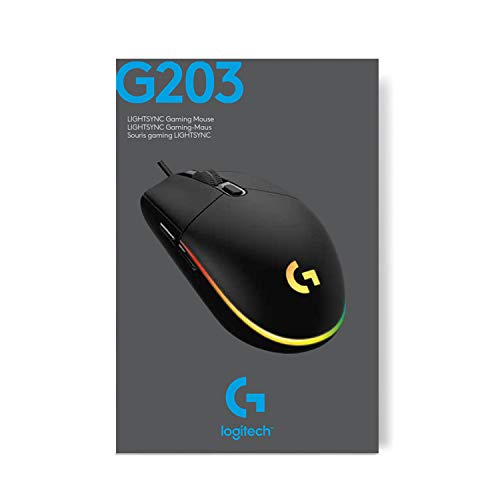 Logitech G203 Wired Gaming Mouse, 8,000 DPI, Rainbow Optical Effect LIGHTSYNC RGB, 6 Programmable Buttons, On-Board Memory, Screen Mapping, PC/Mac Computer and Laptop Compatible - Black - amzGamess