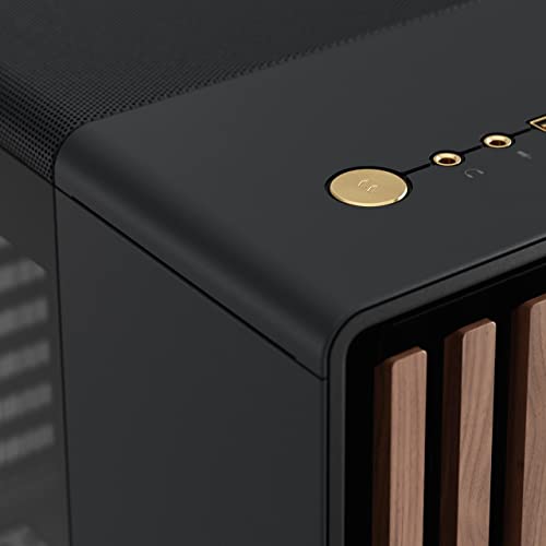 Fractal Design North Charcoal Black Tempered Glass Dark - Genuine Walnut Wood Front - Glass Side Panel - Two 140mm Aspect PWM Fans Included - Type C USB - ATX Airflow Mid Tower PC Gaming Case