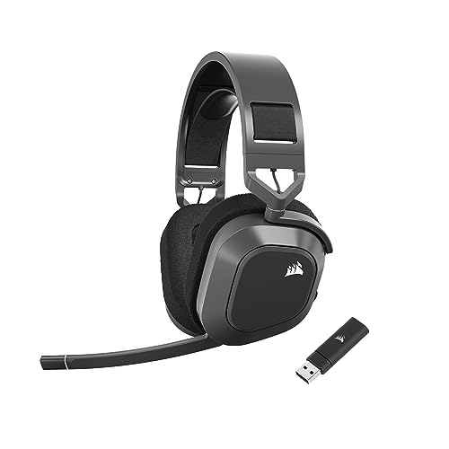 Corsair HS80 MAX Wireless Multiplatform Gaming Headset with Bluetooth - Dolby Atmos - Broadcast Quality Microphone - iCUE Compatible - PC, Mac, PS5, PS4, Mobile - Steel Gray, One Size - amzGamess