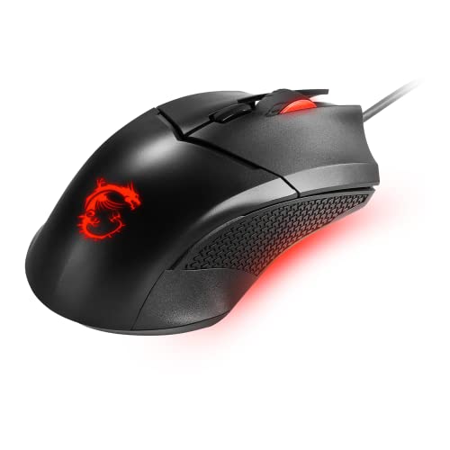 MSI Clutch GM08 Gaming Mouse, 4200 DPI, Optical Sensor, 3 Adjustable Weights, Red LED Lighting, Symmetrical Design, Black - amzGamess