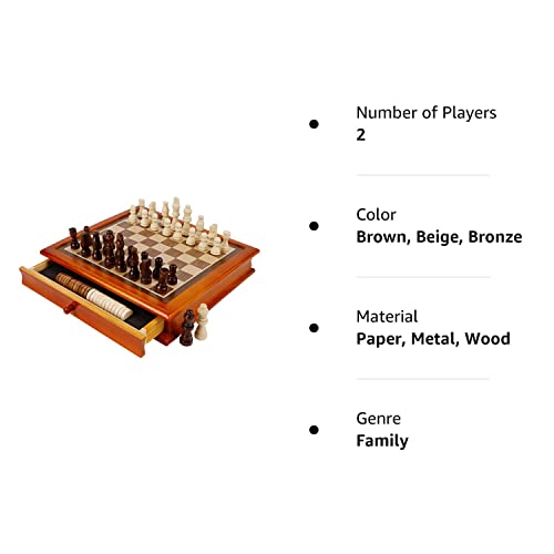 Juegoal 12-Inch Wooden Chess & Checkers Set with Storage Drawer, Portable Board Games for Kids and Adults