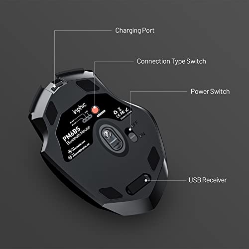 INPHIC Mouse, 3 Modes Bluetooth 5.0&4.0 Mouse 2.4G Rechargeable Wireless Mouse with 6 Buttons, Ergonomic Computer Mouse for Laptop, Mac, PC etc. - amzGamess
