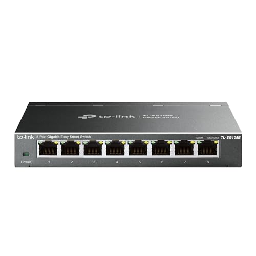 TP-Link 8 Port Gigabit Switch | Easy Smart Managed | Plug & Play | Desktop/Wall-Mount | Sturdy Metal w/ Shielded Ports | Support QoS, Vlan, IGMP and LAG (TL-SG108E)