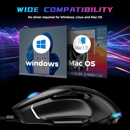 AULA Gaming Mouse, 12800 DPI RGB Wired Gaming Mouse with 13 Backlit Modes & 6 Macro Buttons, PC Gaming Mice Support DIY Keybinding, Mouse Gamer Computer Mouse for Laptop PC Mac Windows - amzGamess