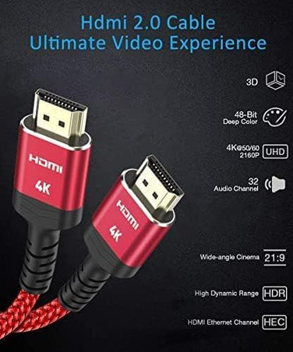 Highwings 4K HDMI Cable 6FT, 2.0 High Speed 18Gbps HDMI Braided Cord-Supports (4K 60Hz HDR,Video 4K 2160p 1080p 3D HDCP 2.2 ARC-Compatible with Ethernet PS4/3 4K Projector Game Monitor ect,Grey