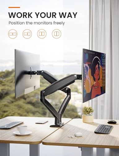 Ergear Dual Monitor Stand Mount, Ultrawide 13-35 Inch Height Adjustable Computer Screen Gas Spring Monitor Arm Desk Mount Full Motion, Each Arm Holds up to 26.4lbs