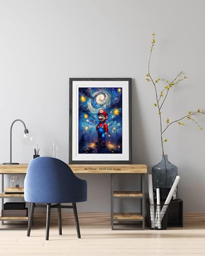 Akyzag Design, Mario Wall Art Poster – ( 12 x 16 inch ) Unframed - Van Gogh Starry Night Style Gaming Poster, Posters for Gamer Room, Boys Room Decor, Gamer Room Decor Wall Art, Mario Room Decor for - amzGamess