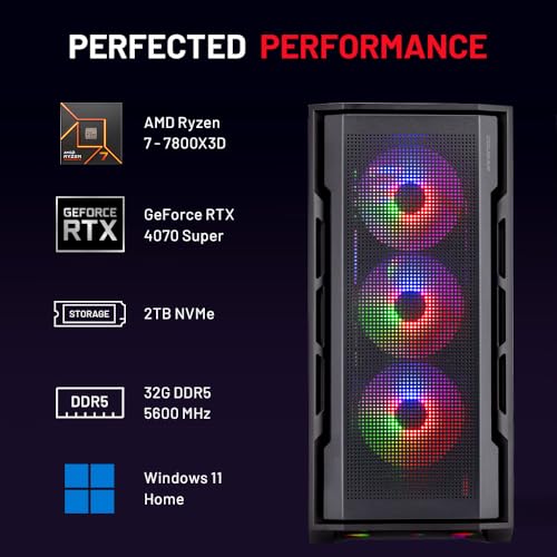 Skytech Rampage Gaming PC, Ryzen 7 7800X3D 4.2 GHz (5GHz Turbo Boost), NVIDIA RTX 4070 Super 12GB GDDR6X, 2TB SSD, 32GB DDR5 RAM 5600 RGB, 750W Gold PSU, 360mm AIO, Wi-Fi, Win 11 Home