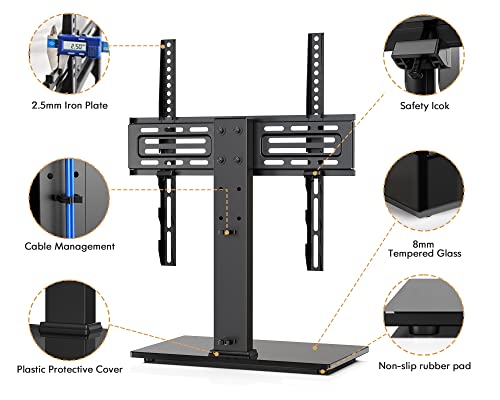 FITUEYES Universal TV Stand Table Top TV Stand for 27-55 inch TVS Height Adjustable TV Stand Mount, Glass Base, Black