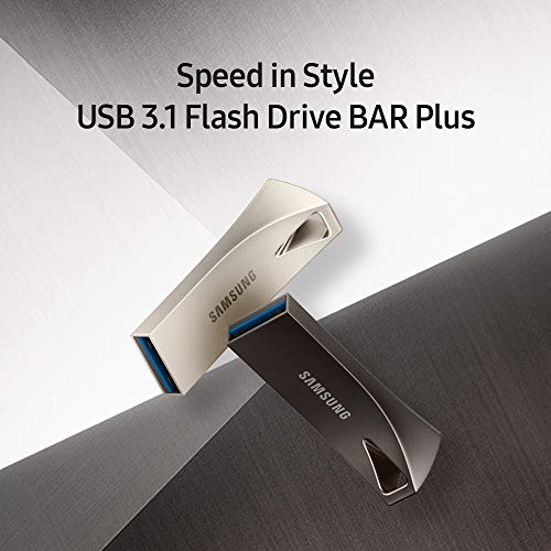 SAMSUNG BAR Plus 3.1 USB Flash Drive, 128GB, 400MB/s, Rugged Metal Casing, Storage Expansion for Photos, Videos, Music, Files, MUF-128BE3/AM, Champagne Silver