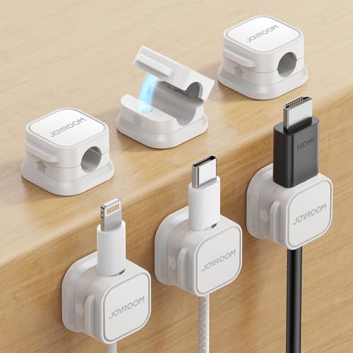 6 Pack Magnetic Cable Clips [Cable Smooth Adjustable] Cord Holder, Under Desk Cable Management, JOYROOM Adhesive Wire Holder Keeper Organizer for Home Office Desk Phone Car Wall Desktop Nightstand - amzGamess