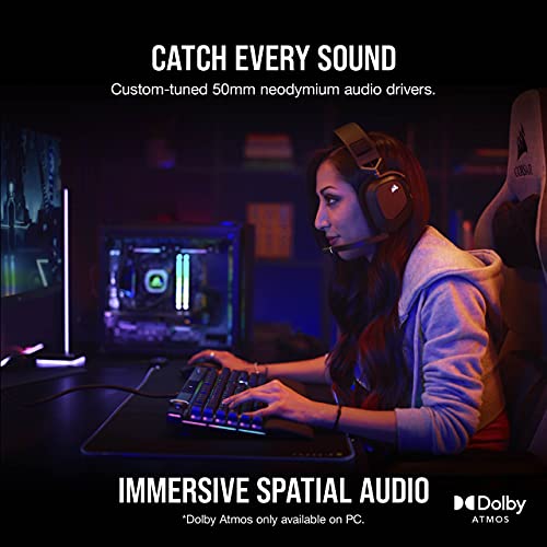 CORSAIR HS80 RGB WIRELESS Multiplatform Gaming Headset - Dolby Atmos - Lightweight Comfort Design - Broadcast Quality Microphone - iCUE Compatible - PC, Mac, PS5, PS4 - Black - amzGamess