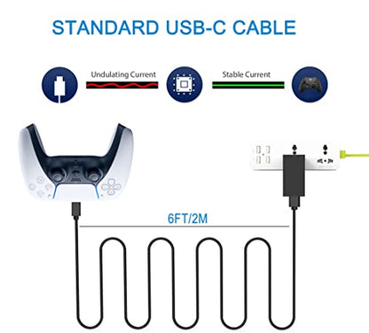 6FT Long PS5 Controller Charger Cable for Xbox Series Controller,PS5 Charging Cord,USB Data Sync Cable for Xbox Series S/X,Playstation 5,PS5 Slim/Pro,Charge and Play Wire - amzGamess