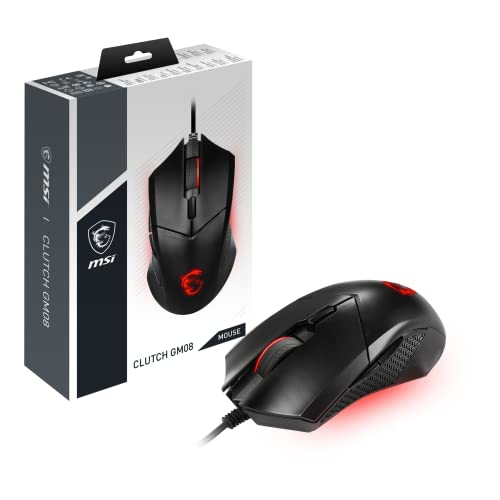 MSI Clutch GM08 Gaming Mouse, 4200 DPI, Optical Sensor, 3 Adjustable Weights, Red LED Lighting, Symmetrical Design, Black - amzGamess