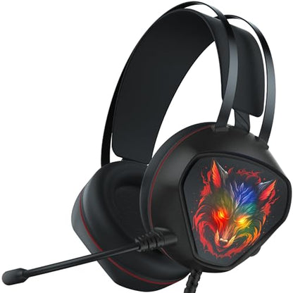 syndesmos Gaming Headsets for PS5, Xbox One Series X/s Controller, PC, PS4, Switch, Wired Over-Ear Gaming Headphones with Microphone Noise Cancelling, Dynamic RGB Light, Bass Surround (BlackRed)