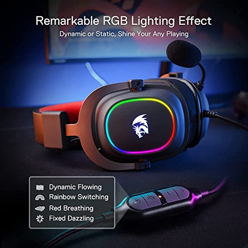 Redragon H510 Zeus-X RGB Wired Gaming Headset - 7.1 Surround Sound - 53MM Audio Drivers in Memory Foam Ear Pads w/Durable Fabric Cover- Multi Platforms Headphone - USB Powered for PC/PS4/NS - amzGamess