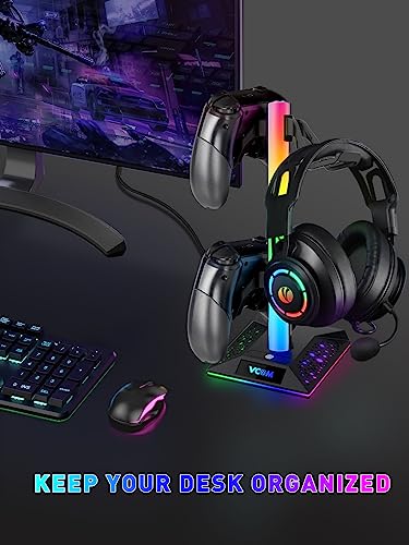 V VCOM RGB Gaming Headphones Stand with 2 USB Ports Headset Stand with 10 Light Modes and Non-Slip Rubber, Suitable for All Earphone Accessories, Best Gift for Husband, Kids, Boyfriend - amzGamess