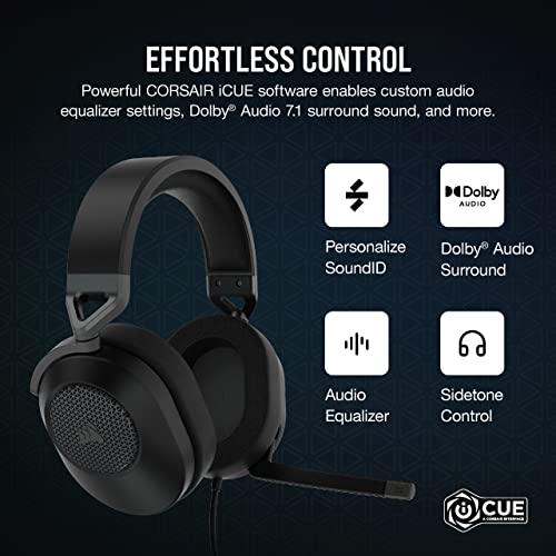 Corsair HS65 SURROUND Gaming Headset (Leatherette Memory Foam Ear Pads, Dolby Audio 7.1 Surround Sound on PC and Mac, SonarWorks SoundID Technology, Multi-Platform Compatibility) Carbon - amzGamess