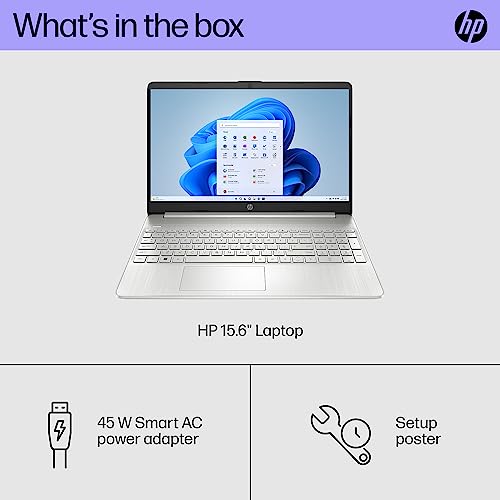 HP 15 inch Laptop, HD Display, AMD Ryzen 5 5500U, 8 GB RAM, 256 GB SSD, AMD Radeon Graphics, Windows 11 Home, 15-ef2099nr (2023),Silver