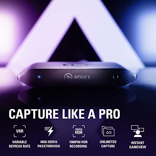 Elgato HD60 X - Stream and record in 1080p60 HDR10 or 4K30 with ultra-low latency on PS5, PS4/Pro, Xbox Series X/S, Xbox One X/S, in OBS and more, works with PC and Mac