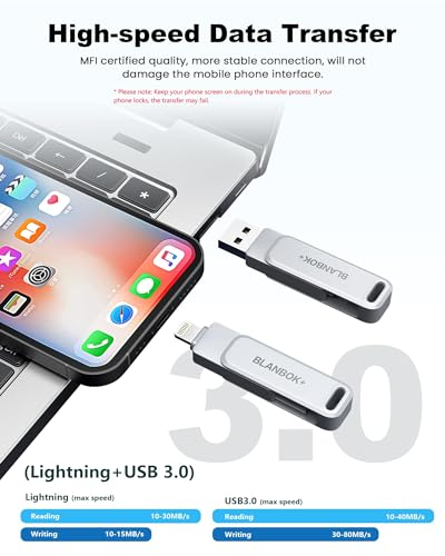 MFi Certified 128GB Photo Stick for iPhone Flash Drive,USB Memory Stick Thumb Drives High Speed USB Stick External Storage Compatible for iPhone/iPad/Android/PC