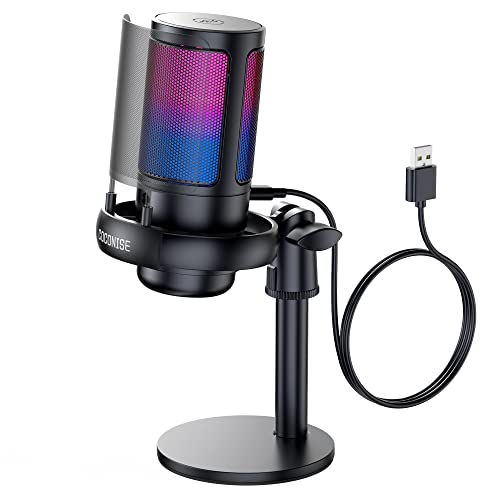 COCONISE Gaming Microphone, USB PC Mic for Podcasts Videos, Streaming, Condenser Mic with Quick Mute, Tripod Stand, Pop Filter, RGB Indicator, Shock Mount, Rotate gain button, Compatible with PS4/5/PC - amzGamess
