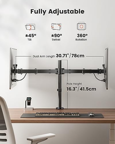 ErGear Dual Monitor Desk Mount, Fully Adjustable Dual Monitor Arm for 2 Computer Screens up to 32 inch, Heavy Duty Dual Monitor Stand for Desk, Holds up to 17.6 lbs per Arm, EGCM1