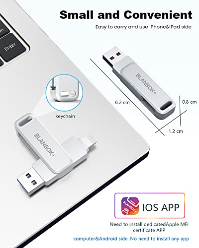 MFi Certified 128GB Photo Stick for iPhone Flash Drive,USB Memory Stick Thumb Drives High Speed USB Stick External Storage Compatible for iPhone/iPad/Android/PC