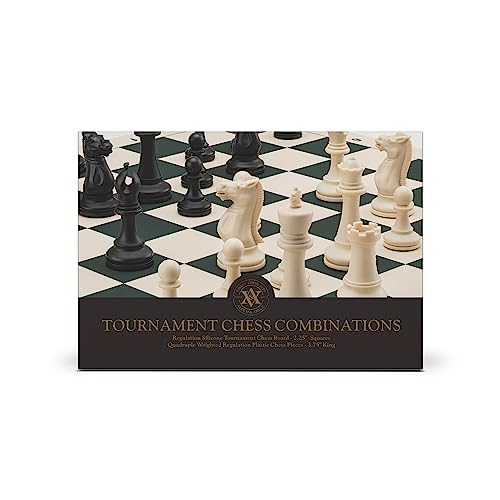 A&A Tournament Chess Set/ 20''x20'' Foldable Silicone Chess Board / 3.75'' King Height Plastic Quadruple Weighted Classic Staunton Pieces/Storage Bag For 6 Years Old - 2 Players