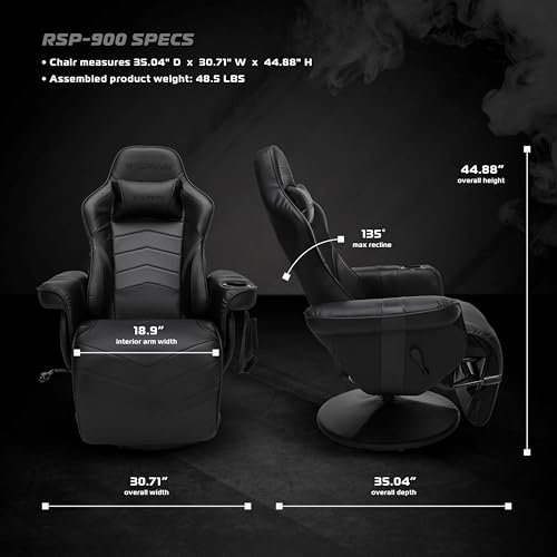 RESPAWN 900 Gaming Recliner - Video Games Console Recliner Chair, Computer Recliner, Adjustable Leg Rest and Recline, Recliner with Cupholder, Reclining Gaming Chair with Footrest - Black