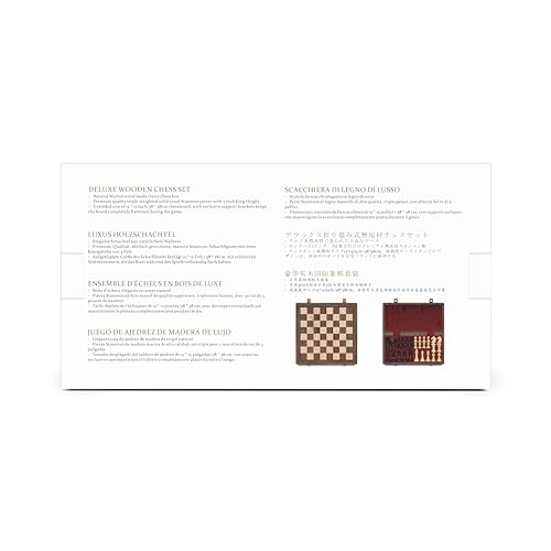 A&A 15 inch Wooden Folding Chess Set w/ 3 inch King Height Staunton Chess Pieces / 2 Extra Queens - Natural Walnut Wood w/Storage Bag