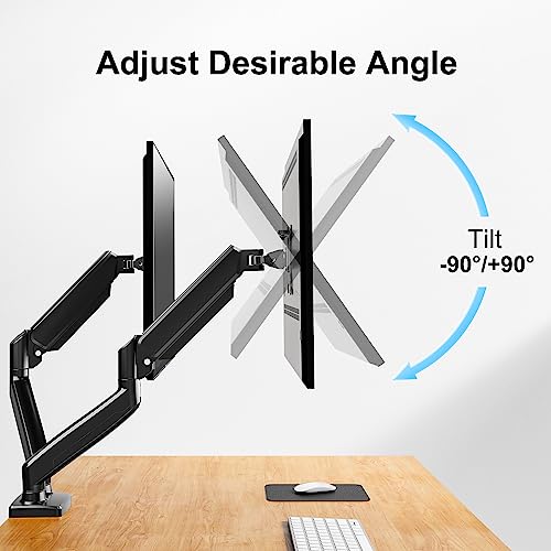 ErgoFocus Dual Monitor Mount Fits 13 to 32 Inch Computer Screen, Dual Monitor Arm Hold up to 19.8lbs Each, Full Motion Monitor Desk Mounts for 2 Monitors, Gas Spring Monitor Stand, VESA Mount