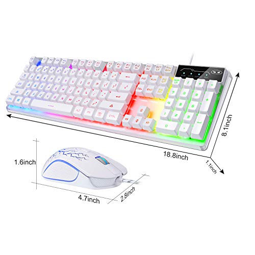 Gaming Keyboard and Mouse Combo, K1 RGB LED Backlit Keyboard with 104 Key for PC/Laptop(White) - amzGamess