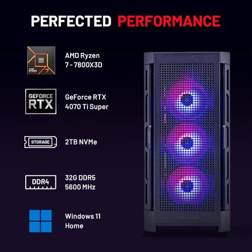 Skytech Blaze Gaming PC, Ryzen 7 7800X3D 4.2 GHz, RTX 4070 Ti Super 16GB GDDR6X, 2TB NVME Gen4, 32GB DDR5 RAM RGB, 850W Gold ATX 3.0 PSU, Wi-Fi, Win 11 Home