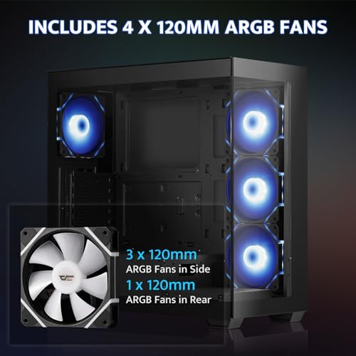 darkFlash ATX Mid-Tower PC Case, Pre-Install 4 PWM ARGB Fans Computer Case, Full View Dual Tempered Glass Gaming PC Case, Type C Port, Supports up to 360mm Water Cooling Radiator (Black)