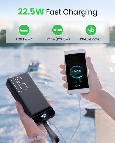 Morfec Power Bank Fast Charging 50000mAh - 22.5W Portable Charger USB C Quick Charge with 4 Outputs & 3 Inputs LED Display Huge Capacity External Battery Pack for iPhone, Samsung, iPad etc
