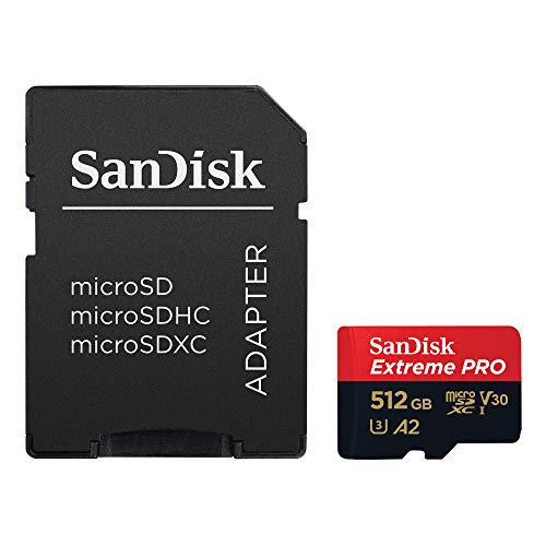 SanDisk Extreme PRO microSDXC UHS-I Memory Card 512 GB + Adapter & RescuePRO Deluxe (for Smartphones, Action Cameras or Drones, A2, Class 10, V30, U3, 200 MB/s Transfer)