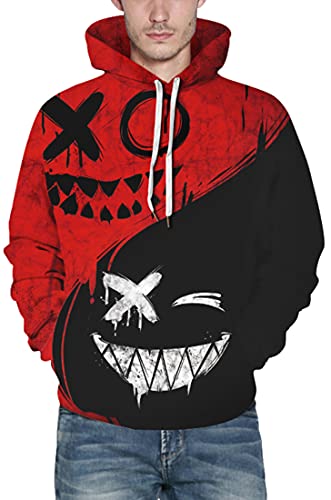 Chaos World Men's Novelty Hoodie Long Sleeves 3D Funny Graphic Print Sweatshirt Pullover(Large,Black Red) - amzGamess