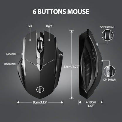 INPHIC Mouse, 3 Modes Bluetooth 5.0&4.0 Mouse 2.4G Rechargeable Wireless Mouse with 6 Buttons, Ergonomic Computer Mouse for Laptop, Mac, PC etc. - amzGamess