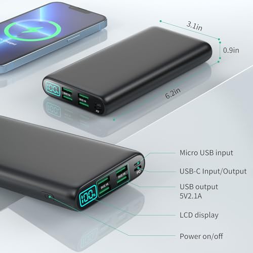 Portable Charger 38800mAh,LCD Display Power Bank,5 USB Outputs Battery Pack Backup, USB-C in&out Dual Input Phone Charging Compatible with iPhone 15/14/13 Pro Max/12,Android Samsung Galaxy Pixel Nexus