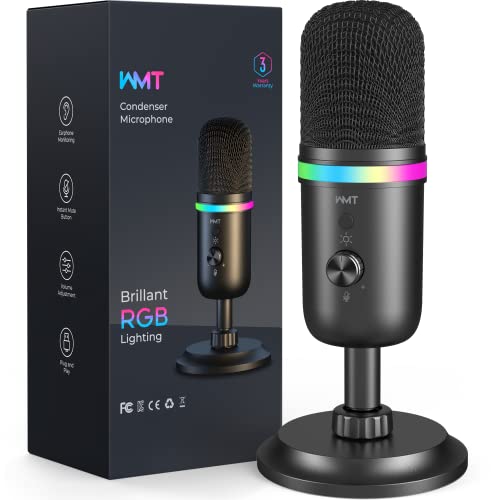 WMT USB Microphone - Condenser Gaming Microphone for PC/MAC/PS4/PS5/Phone- Cardioid Mic with Brilliant RGB Lighting Headphone Output Volume Control, Mute Button, for Streaming Podcast YouTube Discord - amzGamess