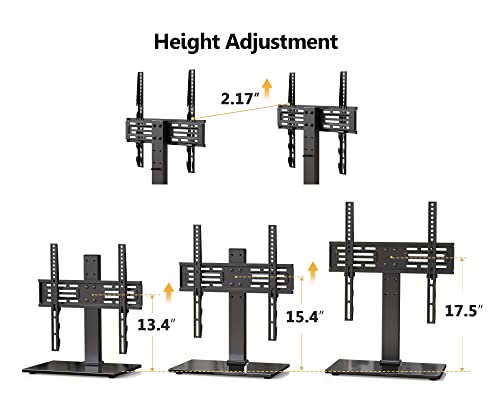 FITUEYES Universal TV Stand Table Top TV Stand for 27-55 inch TVS Height Adjustable TV Stand Mount, Glass Base, Black