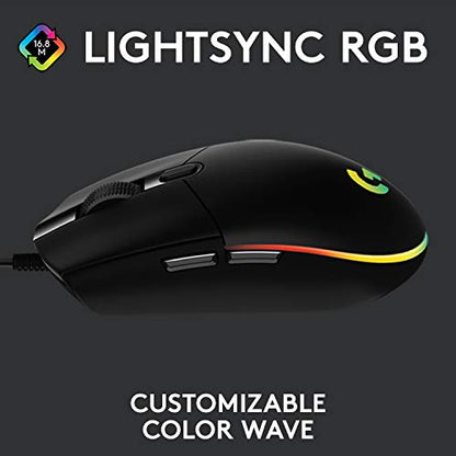 Logitech G203 Wired Gaming Mouse, 8,000 DPI, Rainbow Optical Effect LIGHTSYNC RGB, 6 Programmable Buttons, On-Board Memory, Screen Mapping, PC/Mac Computer and Laptop Compatible - Black - amzGamess