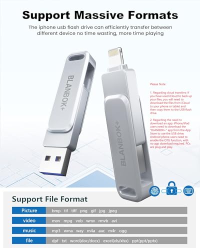 MFi Certified 128GB Photo Stick for iPhone Flash Drive,USB Memory Stick Thumb Drives High Speed USB Stick External Storage Compatible for iPhone/iPad/Android/PC