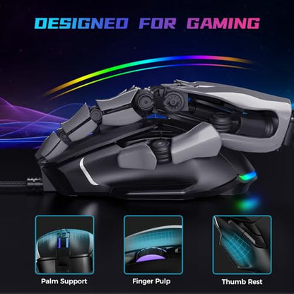 AULA Gaming Mouse, 12800 DPI RGB Wired Gaming Mouse with 13 Backlit Modes & 6 Macro Buttons, PC Gaming Mice Support DIY Keybinding, Mouse Gamer Computer Mouse for Laptop PC Mac Windows - amzGamess