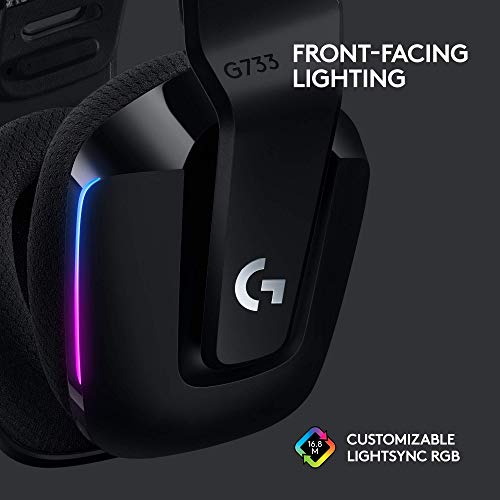 Logitech G733 Lightspeed Wireless Gaming Headset with Suspension Headband, Lightsync RGB, Blue VO!CE mic technology and PRO-G audio drivers - Black - amzGamess