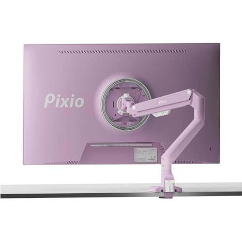 Pixio PS1S Wave Pink Single Monitor Arm Stand Desk Mount - Fits up to 32 inches Monitors and up to 19.8lbs. VESA Compatibility and Integrated Cable Management