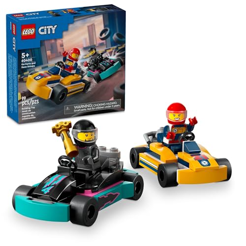 LEGO City Go-Karts and Race Drivers Toy Playset, 2 Driver Minifigures, Racing Vehicle Car Toy, Fun Race Car Toy Gift for Kids Aged 5 and Up, 60400